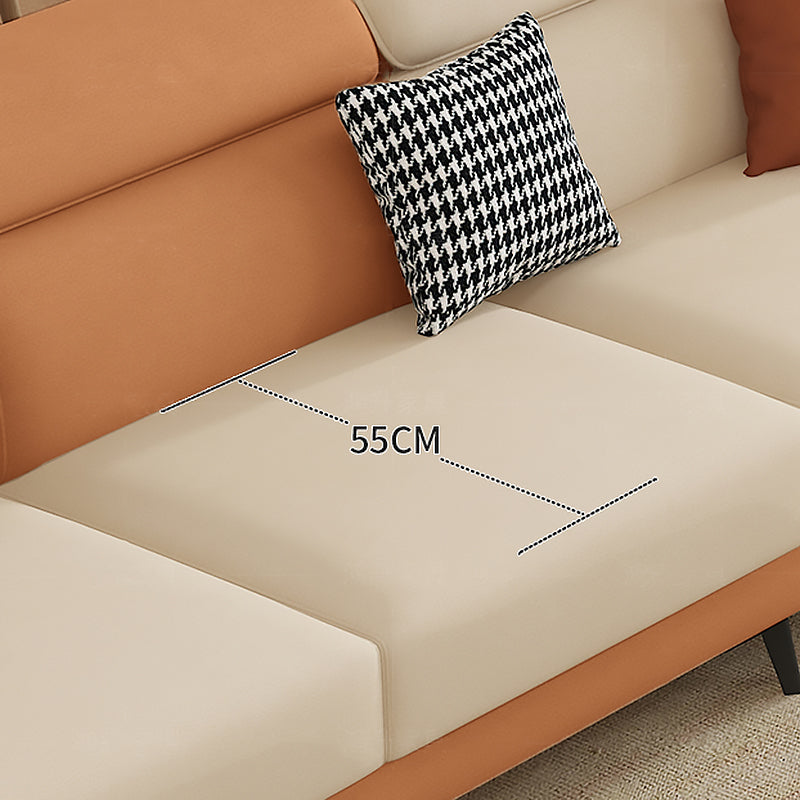 Contemporary Stain-Resistant Cream White Square Arm Faux Leather Sofa