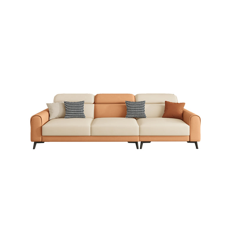 Contemporary Stain-Resistant Cream White Square Arm Faux Leather Sofa