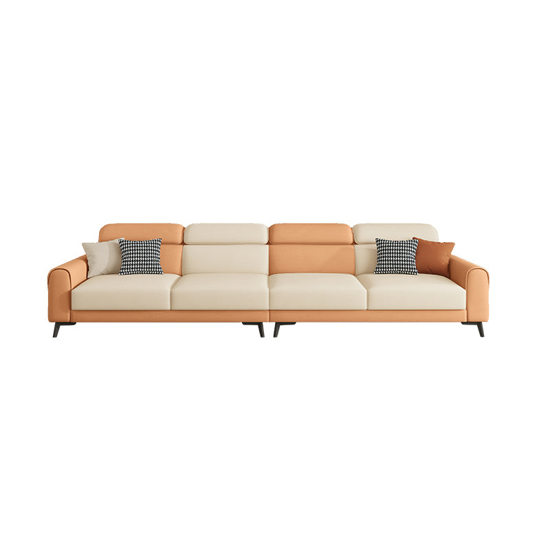 Contemporary Stain-Resistant Cream White Square Arm Faux Leather Sofa