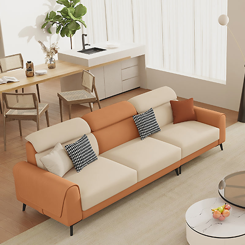Contemporary Stain-Resistant Cream White Square Arm Faux Leather Sofa