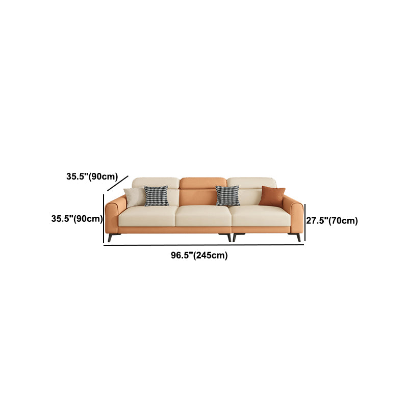 Contemporary Stain-Resistant Cream White Square Arm Faux Leather Sofa