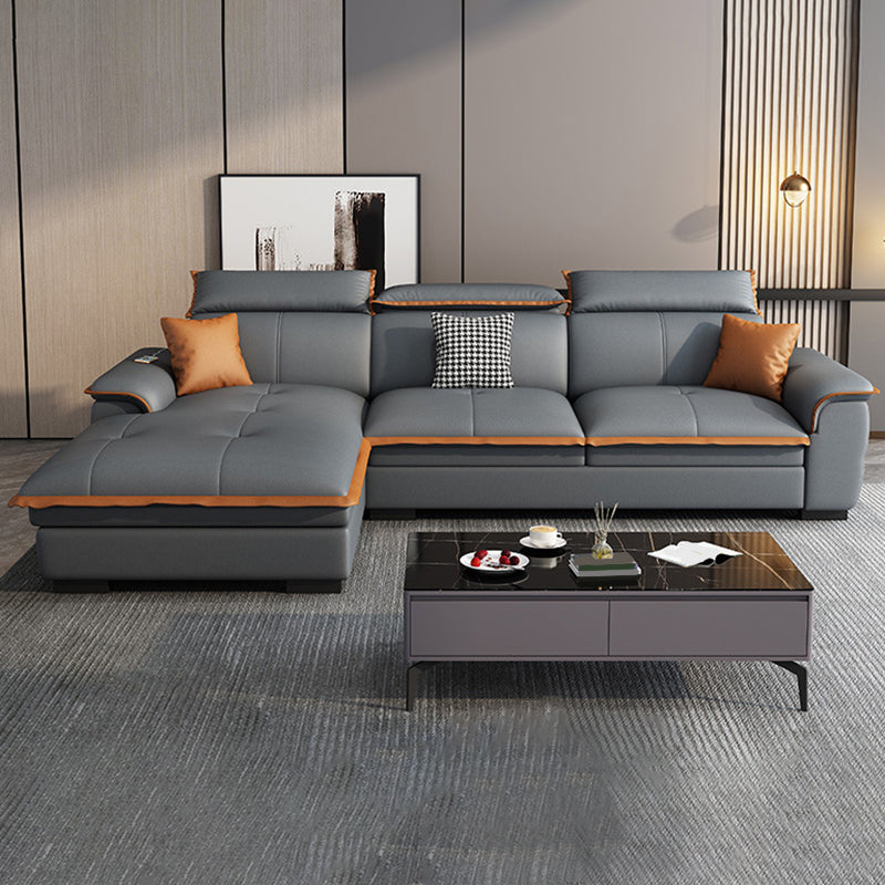 Tufted Pillow Top Arm Sectional Stain Resistant Sectional Gray Faux Leather