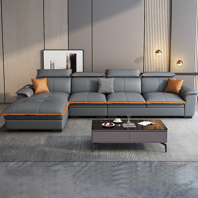 Tufted Pillow Top Arm Sectional Stain Resistant Sectional Gray Faux Leather