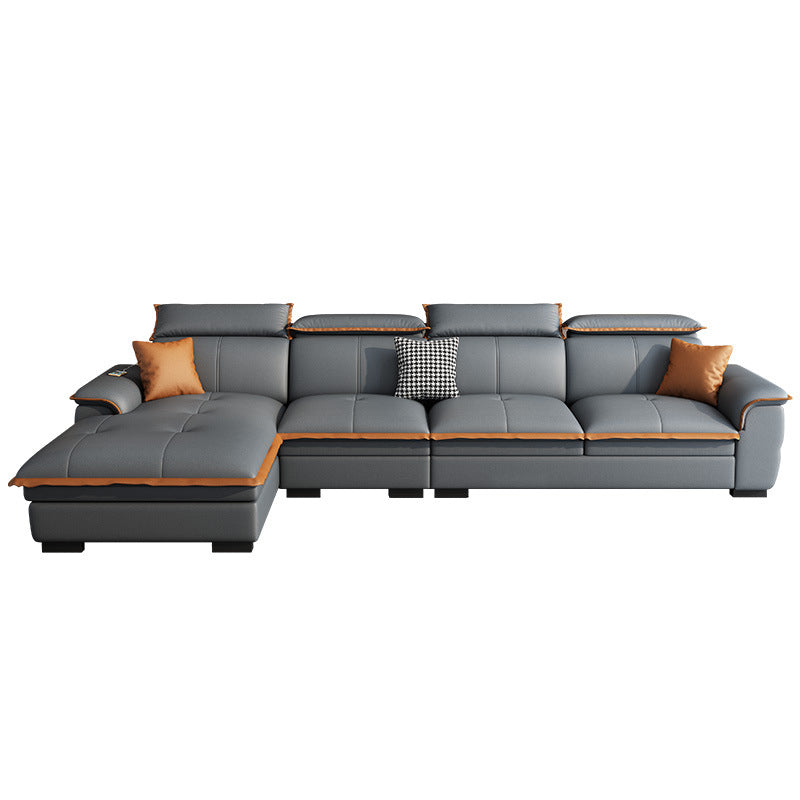 Tufted Pillow Top Arm Sectional Stain Resistant Sectional Gray Faux Leather