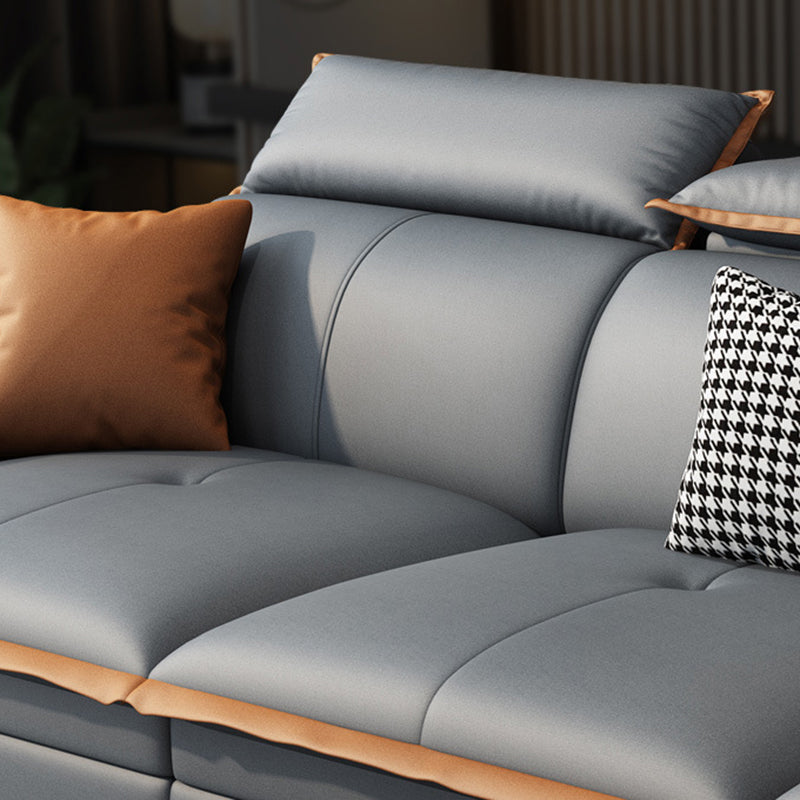 Tufted Pillow Top Arm Sectional Stain Resistant Sectional Gray Faux Leather