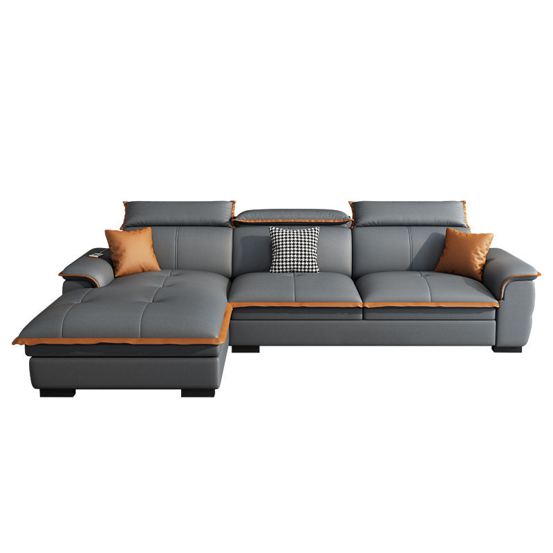 Tufted Pillow Top Arm Sectional Stain Resistant Sectional Gray Faux Leather