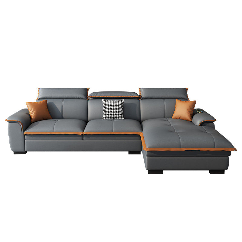 Tufted Pillow Top Arm Sectional Stain Resistant Sectional Gray Faux Leather