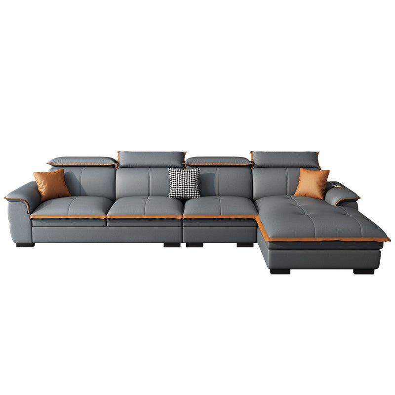 Tufted Pillow Top Arm Sectional Stain Resistant Sectional Gray Faux Leather