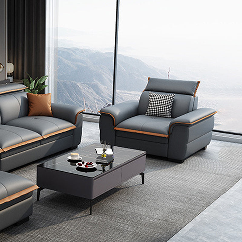 Tufted Pillow Top Arm Sectional Stain Resistant Sectional Gray Faux Leather