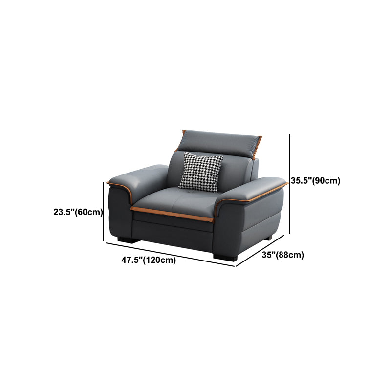 Tufted Pillow Top Arm Sectional Stain Resistant Sectional Gray Faux Leather