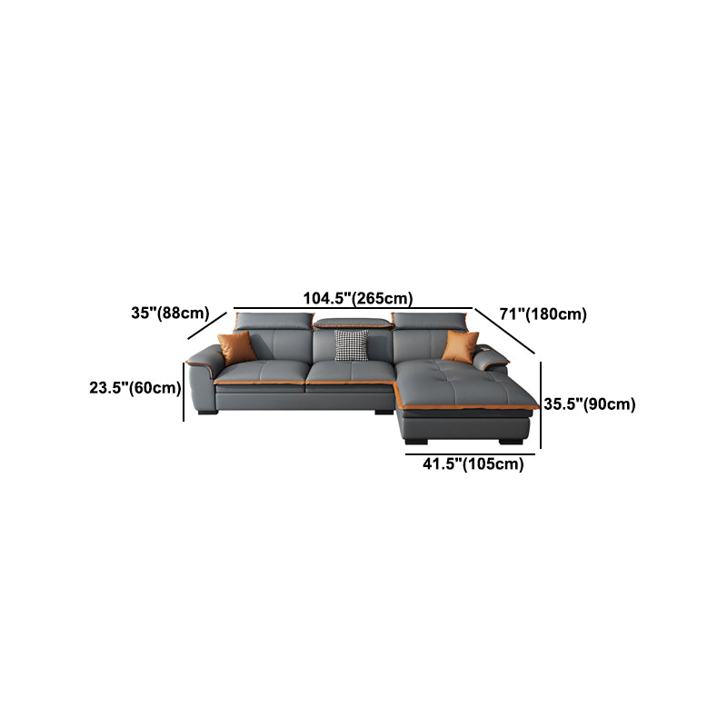 Tufted Pillow Top Arm Sectional Stain Resistant Sectional Gray Faux Leather