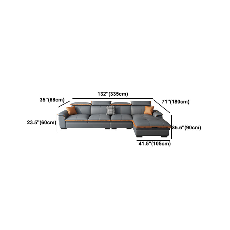 Tufted Pillow Top Arm Sectional Stain Resistant Sectional Gray Faux Leather