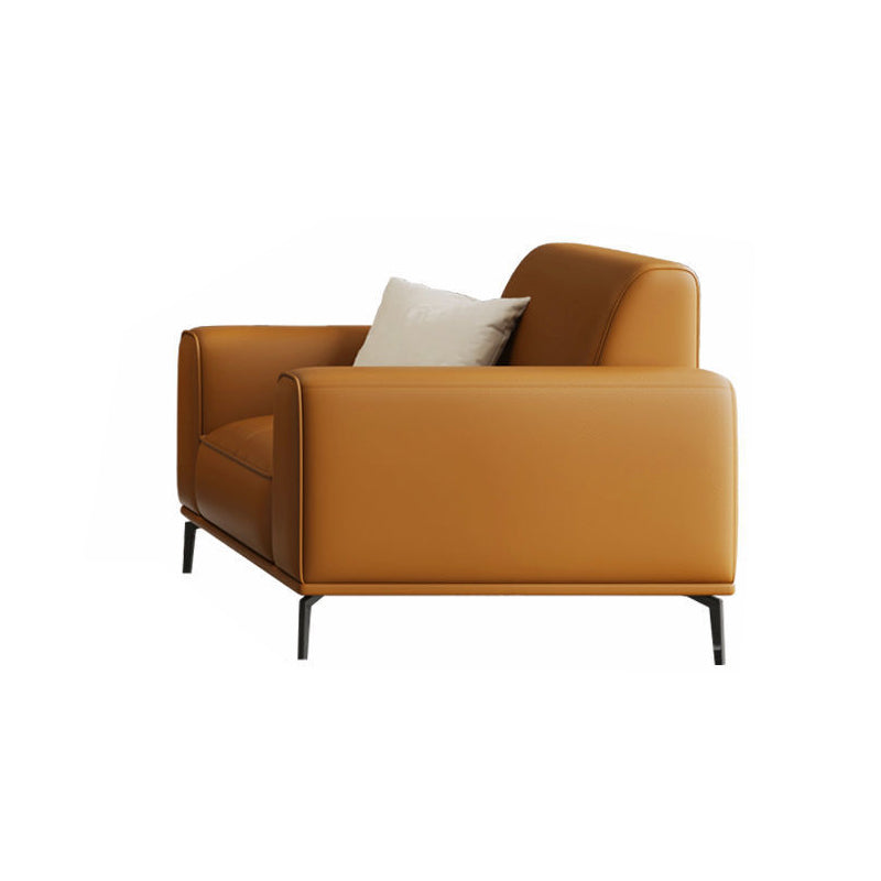 Tan Genuine Leather Sectional/Sofa Square Arm Sectional for Apartment