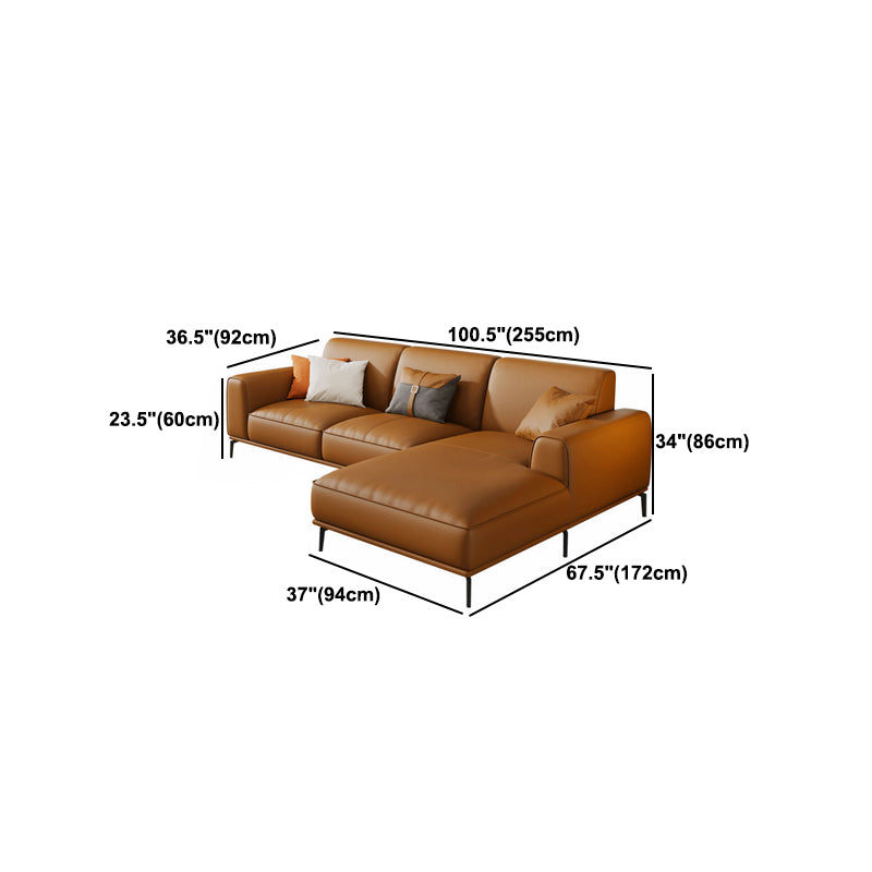 Tan Genuine Leather Sectional/Sofa Square Arm Sectional for Apartment