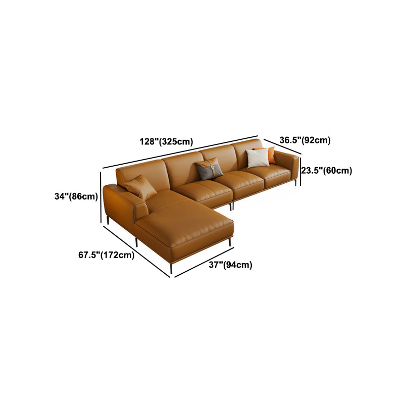 Tan Genuine Leather Sectional/Sofa Square Arm Sectional for Apartment
