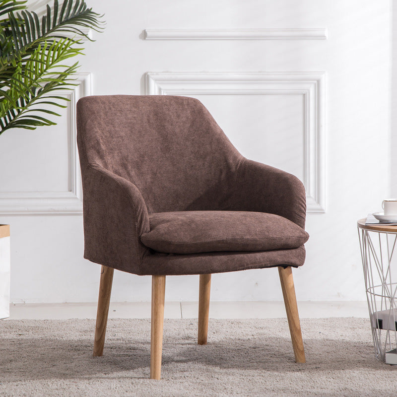Velvet Chair with Sloped Arms and Basic Four Wooden Legs for Apartment