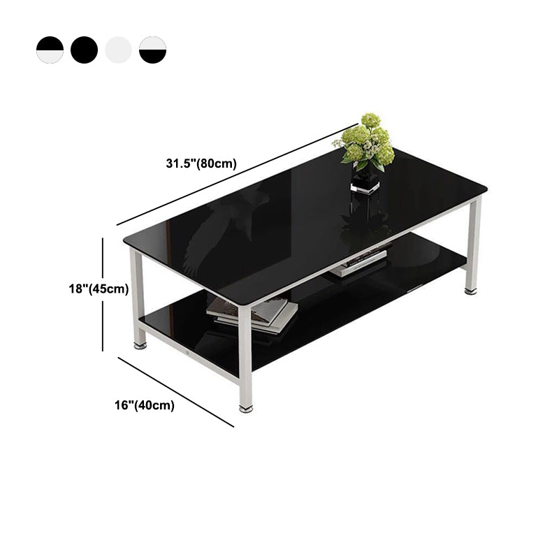 Contemporary Glass Rectangular Coffee Table with Storage and 4 Legs