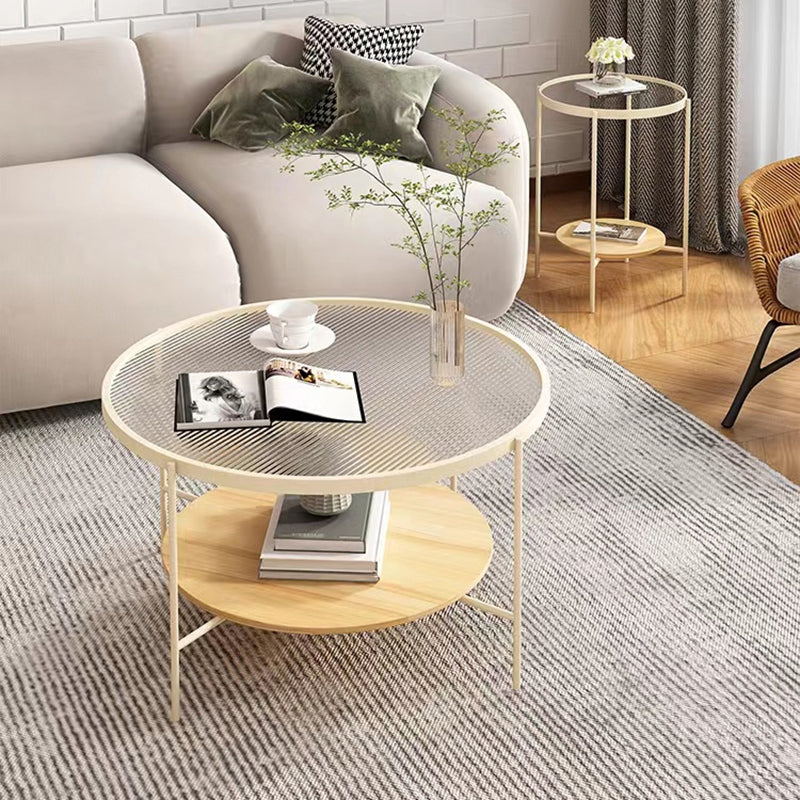 Contemporary Round Coffee Table with Storage and Cross Legs Cocktail Table
