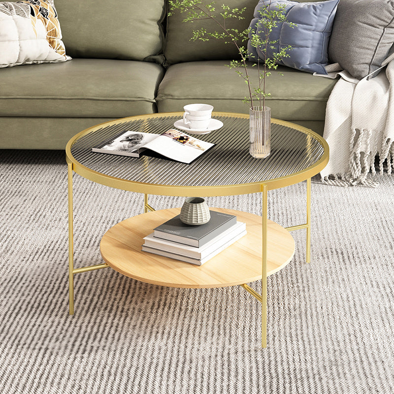 Contemporary Round Coffee Table with Storage and Cross Legs Cocktail Table