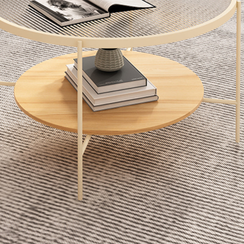 Contemporary Round Coffee Table with Storage and Cross Legs Cocktail Table