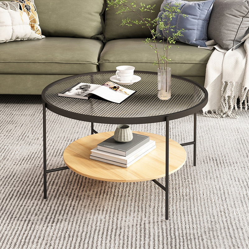 Contemporary Round Coffee Table with Storage and Cross Legs Cocktail Table