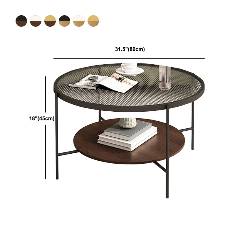 Contemporary Round Coffee Table with Storage and Cross Legs Cocktail Table