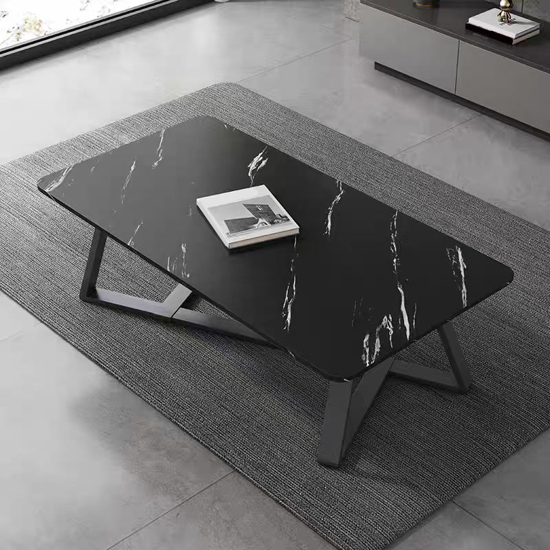 Glam Style Rectangular Slate Cocktail Table with Cross Legs Base Coffee Table