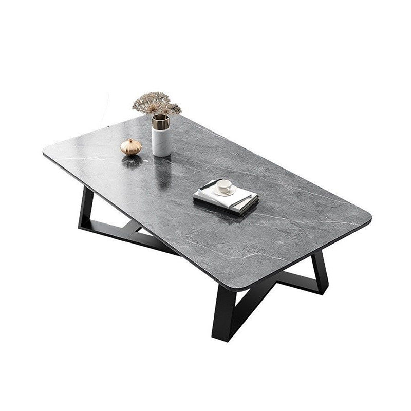 Glam Style Rectangular Slate Cocktail Table with Cross Legs Base Coffee Table