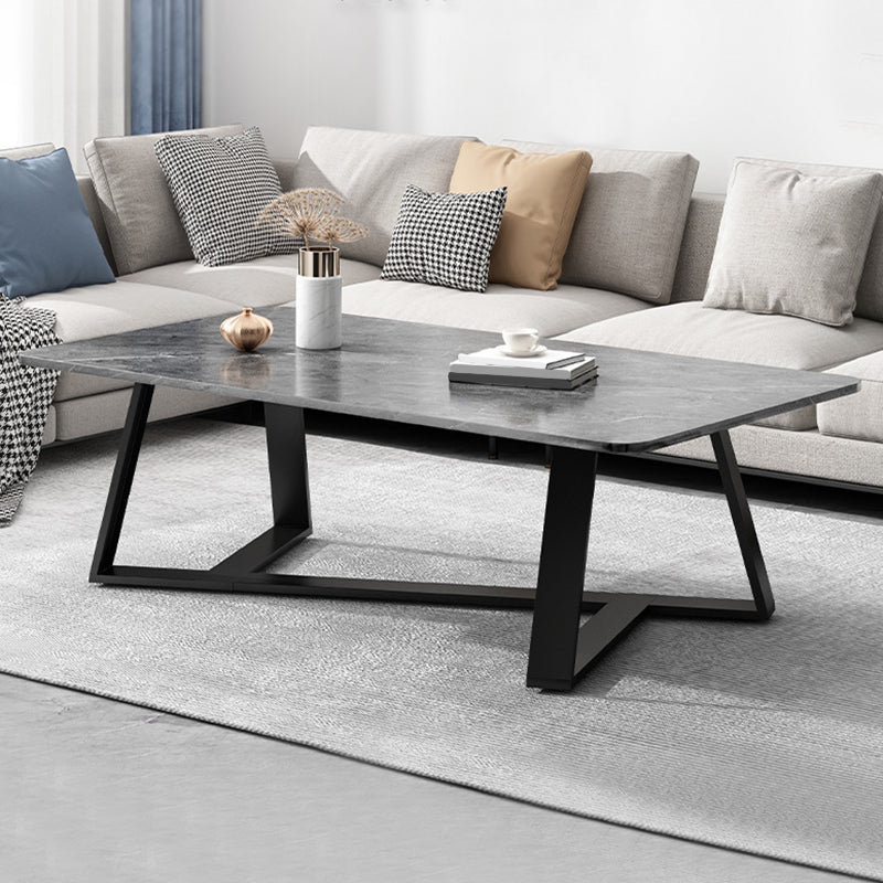 Glam Style Rectangular Slate Cocktail Table with Cross Legs Base Coffee Table
