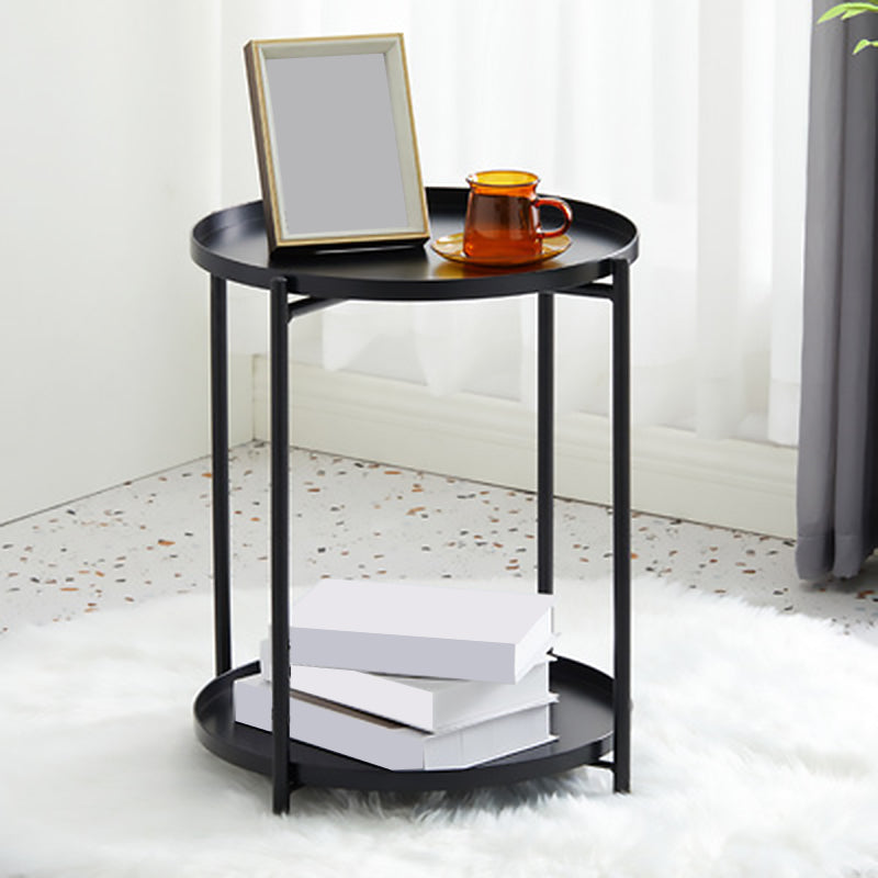 Mid-Century Modern Cross Legs Coffee Table with Round Top in Iron