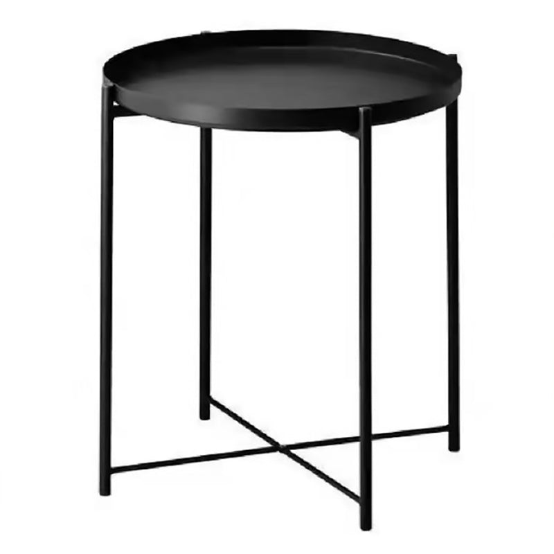 Mid-Century Modern Cross Legs Coffee Table with Round Top in Iron