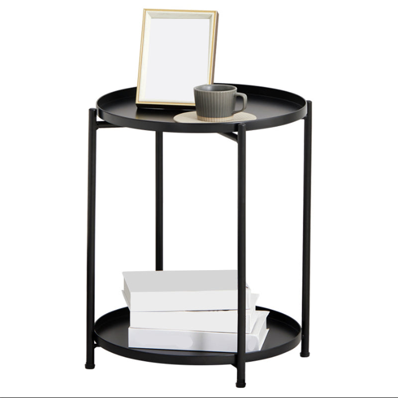 Mid-Century Modern Cross Legs Coffee Table with Round Top in Iron