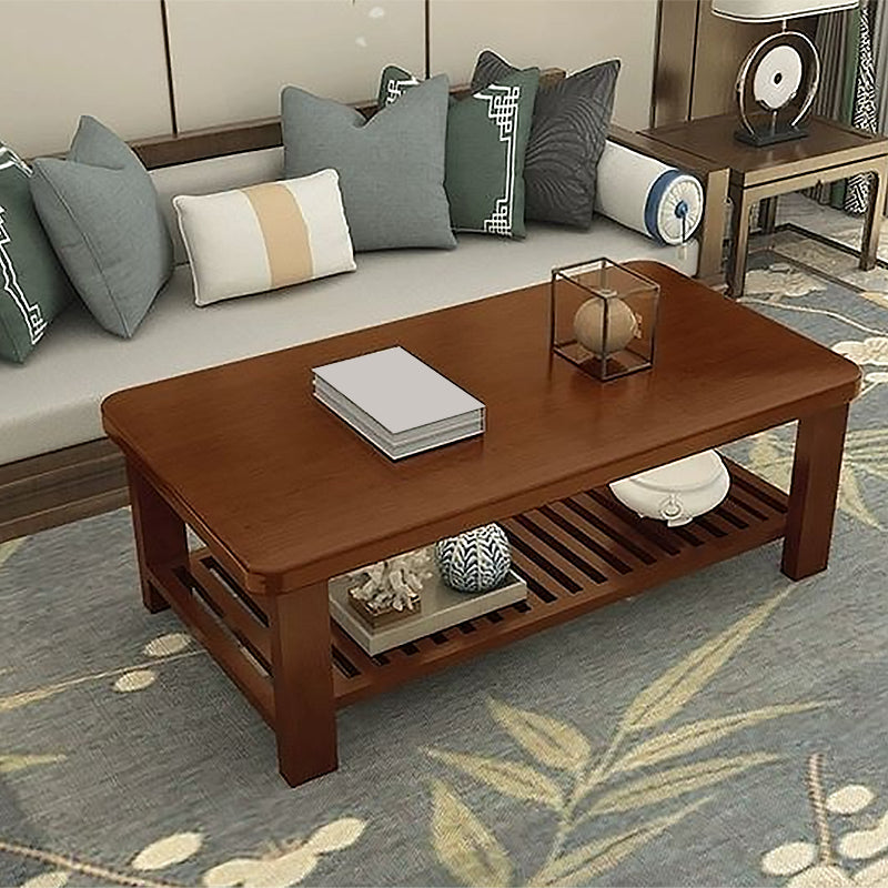 4 Legs Base Design Cocktail Table Wood/brown Pine with Storage Rack Coffee Table