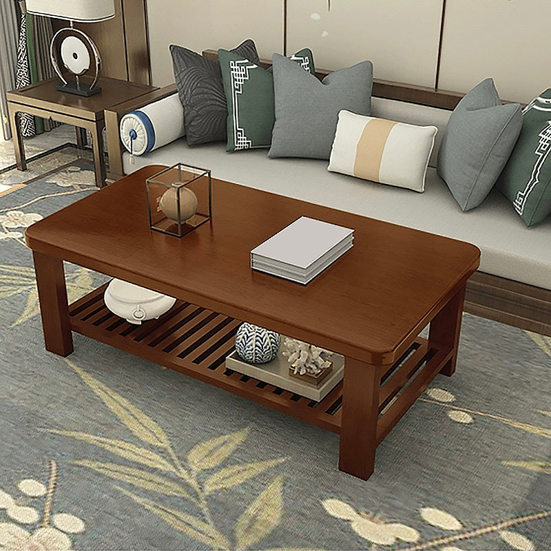 4 Legs Base Design Cocktail Table Wood/brown Pine with Storage Rack Coffee Table