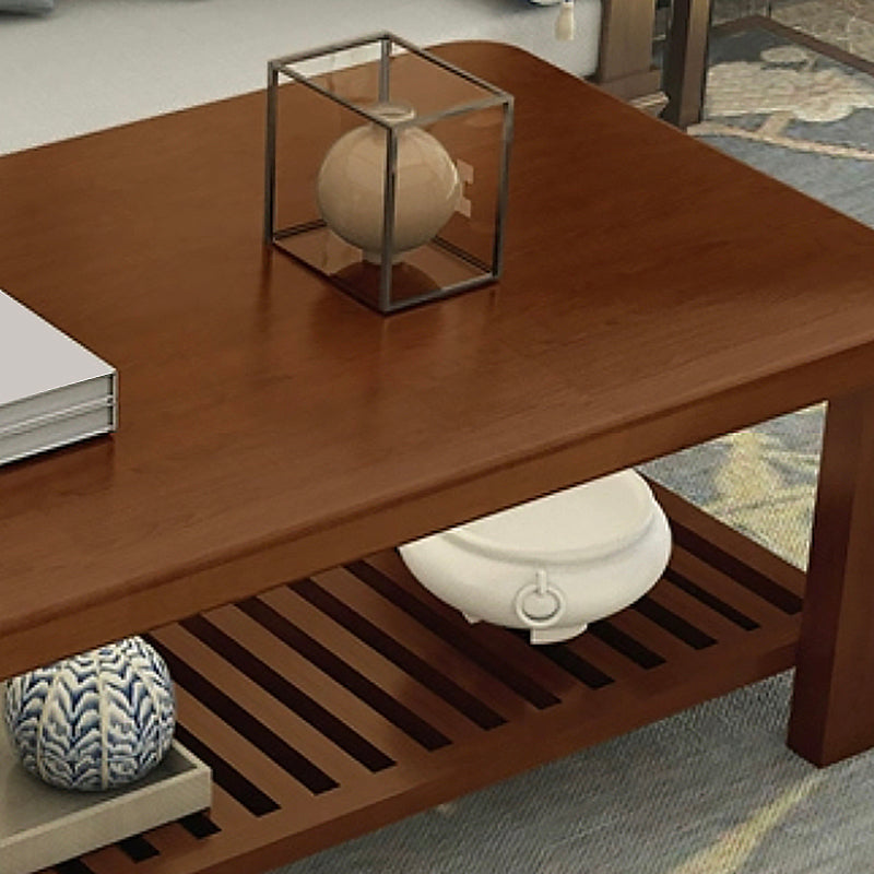 4 Legs Base Design Cocktail Table Wood/brown Pine with Storage Rack Coffee Table