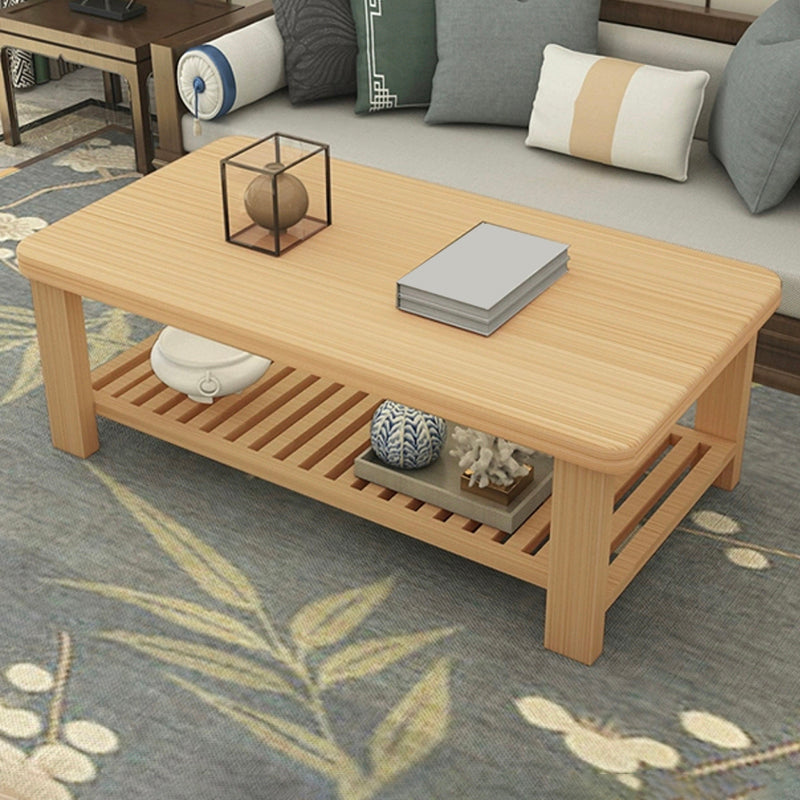 4 Legs Base Design Cocktail Table Wood/brown Pine with Storage Rack Coffee Table
