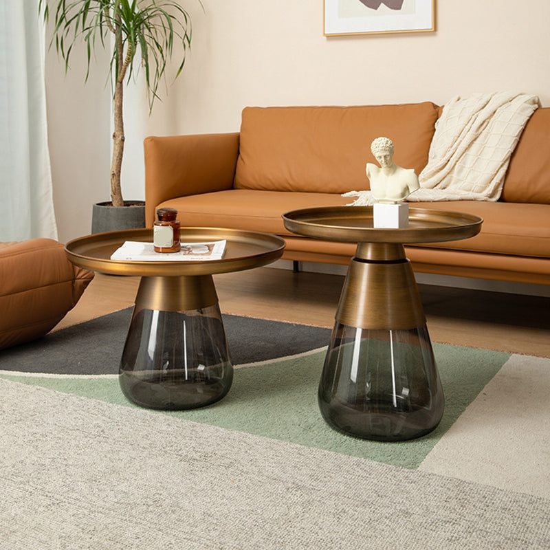 16.5"/20.4" Tall Glass Pedestal Metal Round Tray Top Coffee Table