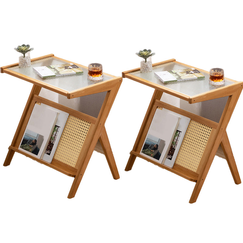 21.6" Tall Modern Rectangular Glass Top Side Table Wood Abstract End Table with Shelf