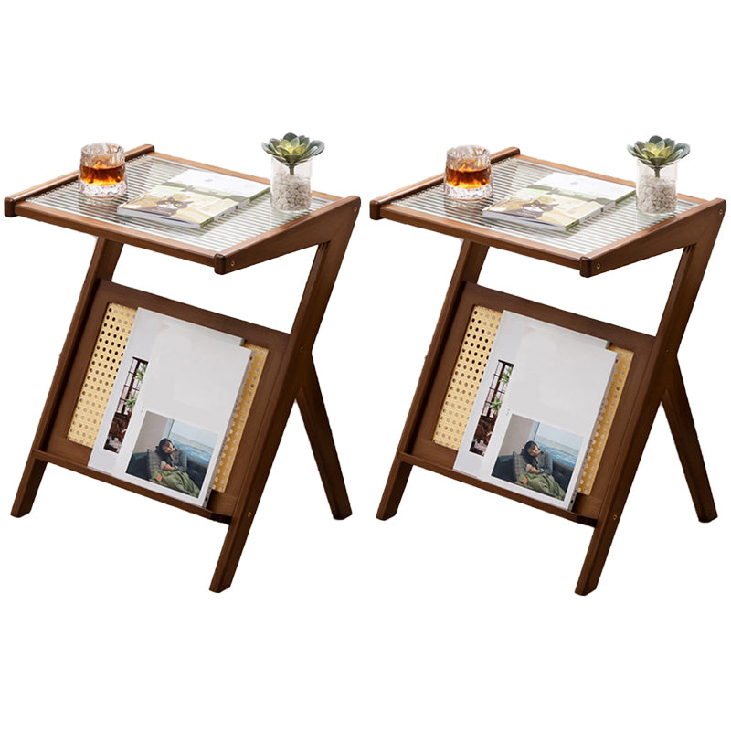 21.6" Tall Modern Rectangular Glass Top Side Table Wood Abstract End Table with Shelf