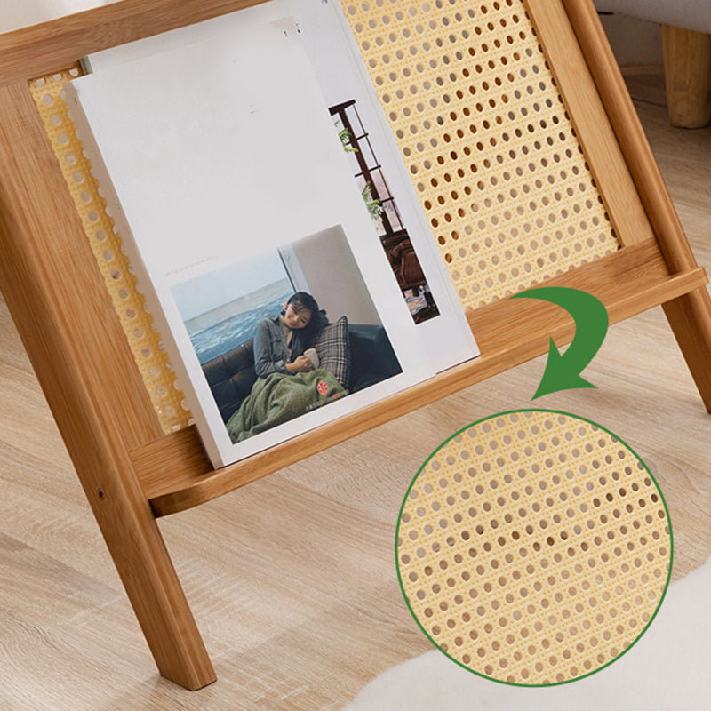 21.6" Tall Modern Rectangular Glass Top Side Table Wood Abstract End Table with Shelf