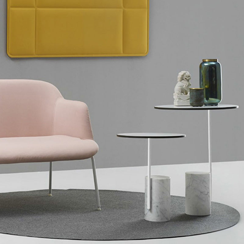 Contemporary Pedestal End Table Round Glass Top Side End Table