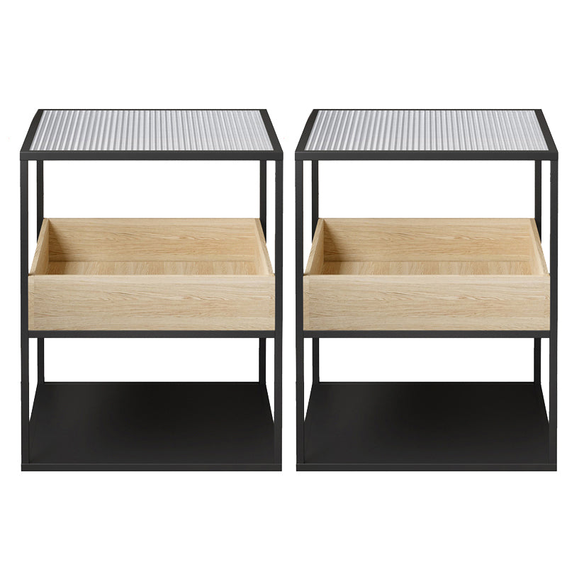 Square Glass Frame Side Table with Storage Shelves - 16.93" W