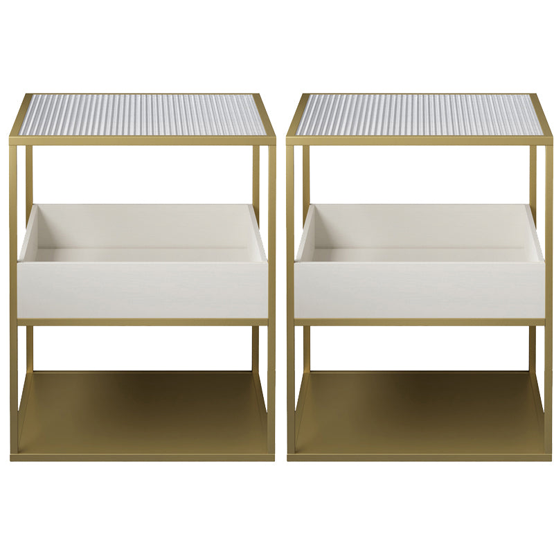 Square Glass Frame Side Table with Storage Shelves - 16.93" W