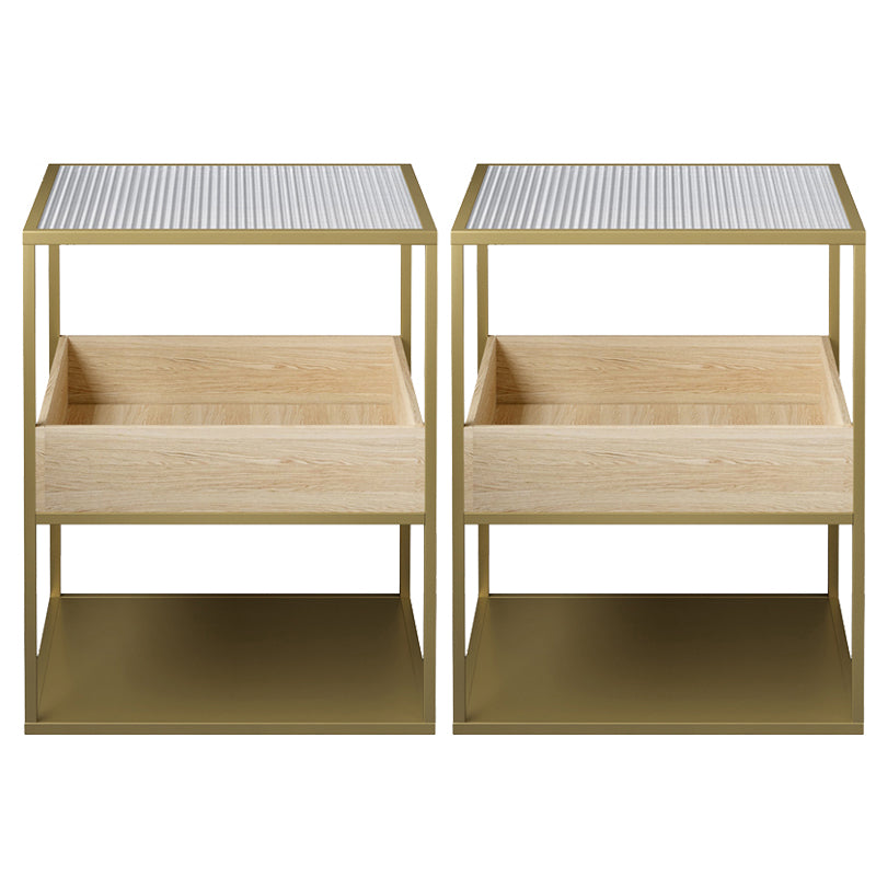 Square Glass Frame Side Table with Storage Shelves - 16.93" W