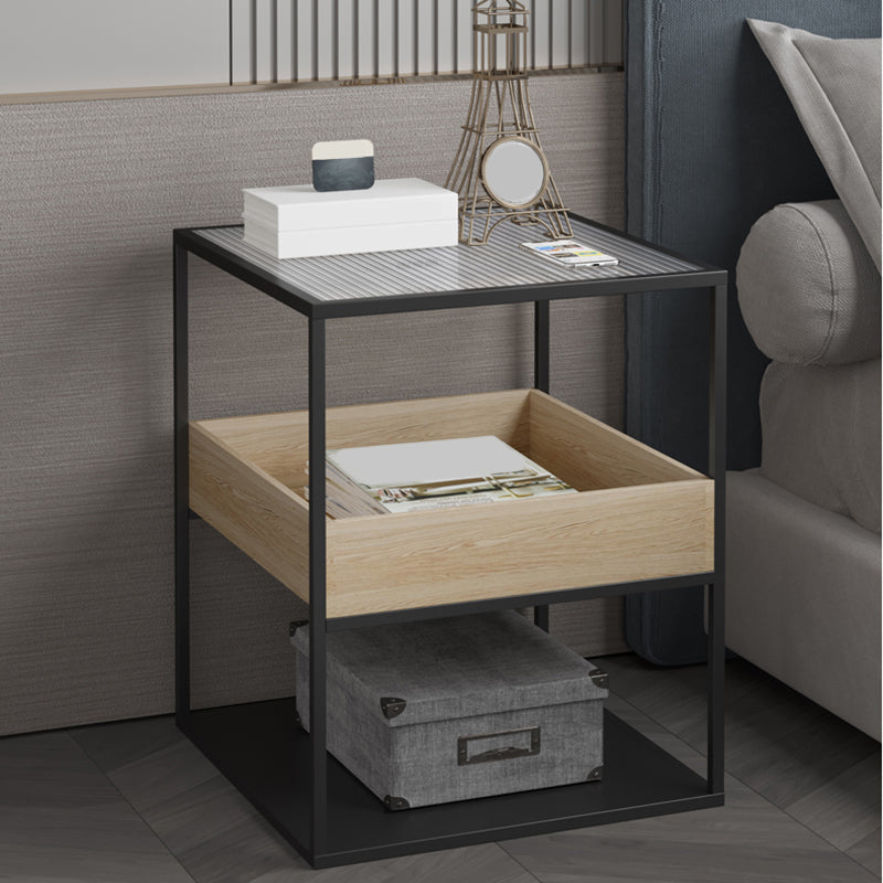 Square Glass Frame Side Table with Storage Shelves - 16.93" W