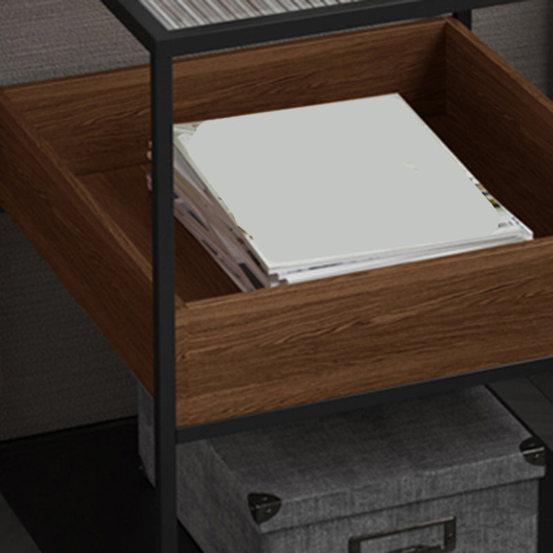 Square Glass Frame Side Table with Storage Shelves - 16.93" W