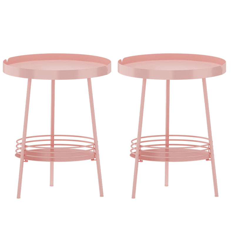Mid-Century Metal Round Tray Top Side Table 21.6-inch 3 Legs End Table with Shelf