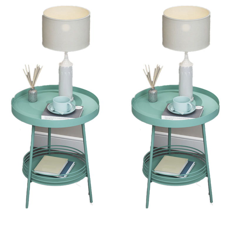 Mid-Century Metal Round Tray Top Side Table 21.6-inch 3 Legs End Table with Shelf