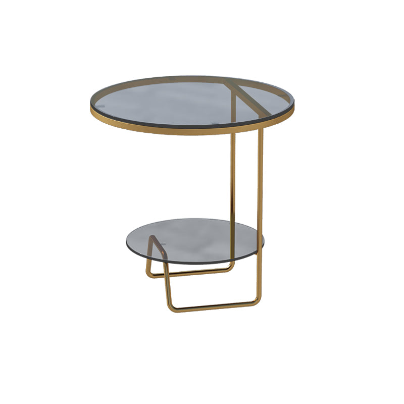 Round Glass & Stone Top Sofa Side Accent Table Frame Shelf Included End Table - Dia 19.69"