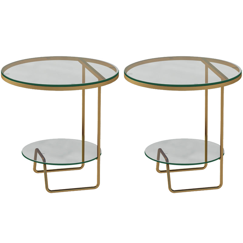 Round Glass & Stone Top Sofa Side Accent Table Frame Shelf Included End Table - Dia 19.69"